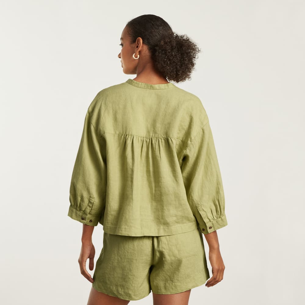 The Linen Billow Blouse | Leek - Image 3