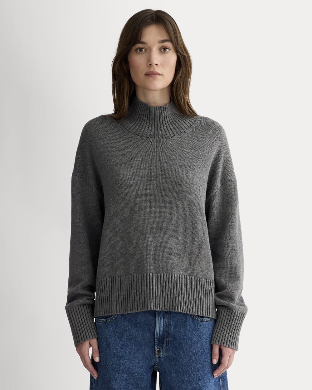 The Boxy Turtleneck in Everyday Cotton | Heathered Charcoal
