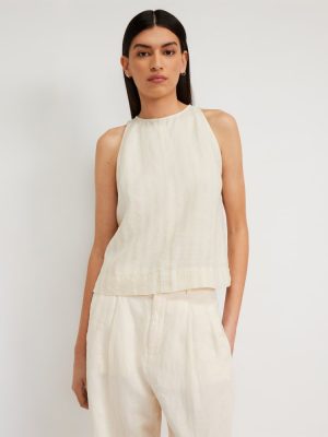 The Linen High-Neck Tank | Brazilian Sand / Canvas Tan