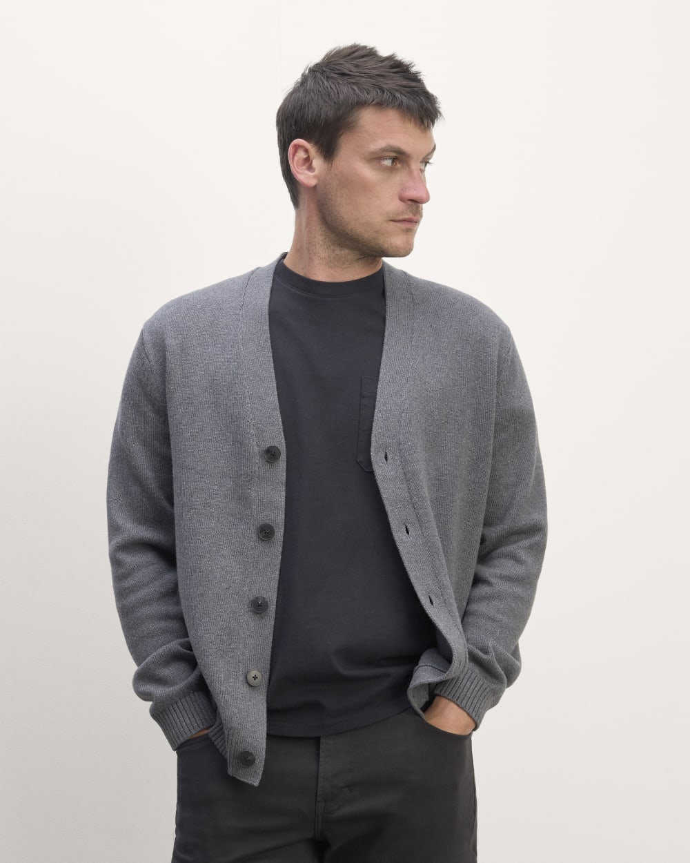 The Classic Cardigan in Everyday Cotton | Heathered Charcoal