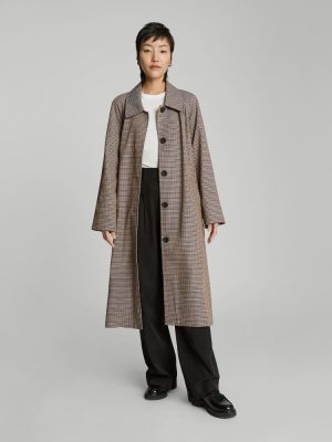 The Gathered Drape Trench | Blue / Brown Houndstooth