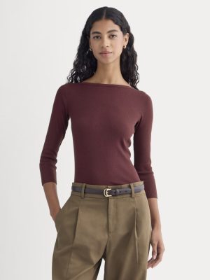 Luxe Rib 3/4 Sleeve Boatneck Tee | Heathered Port Royale