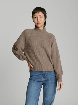 The Cashmere Ribbed Turtleneck | Heathered Taupe Grey