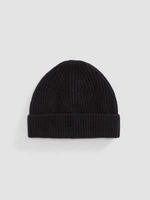 The Cashmere Fine Rib Beanie |  Black