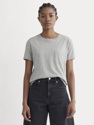 The Box-Cut Tee in Essential Cotton | Heathered Grey | Pocket