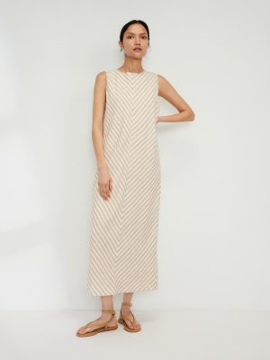 The Linen Bias Cut Dress | Bone / Caramel