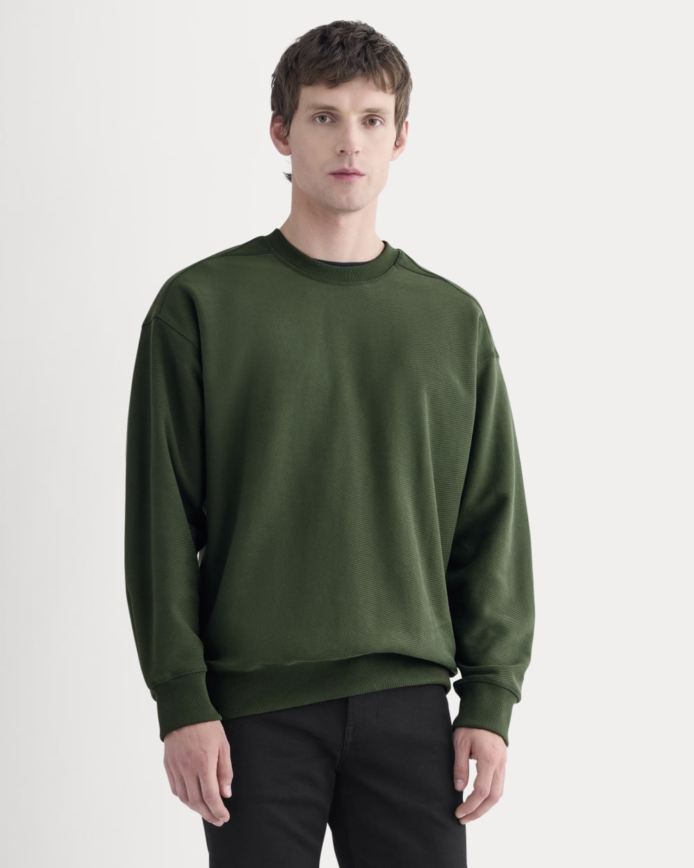 Twill Terry Jacquard Crew Sweatshirt | Dark Forest