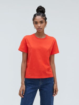 The Box-Cut Tee in Essential Cotton | Red Orange | No Pocket