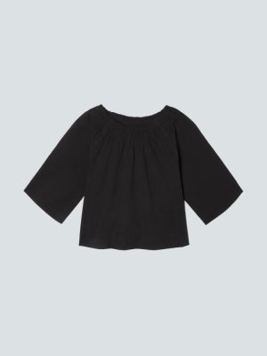 The Seersucker Gathered Tee | Black