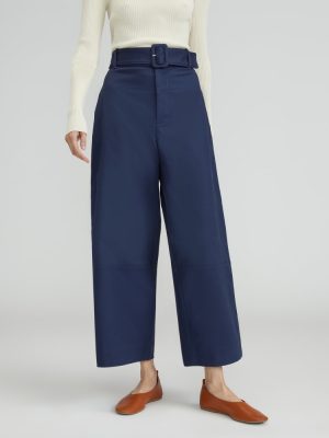 The Structured Cotton Belted Pant | Navy