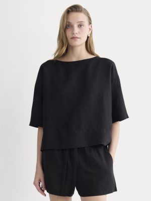 The Boatneck Top in Linen | Black