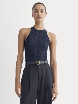 The Pointelle Racerback Tank in Ultrafine Merino | Navy