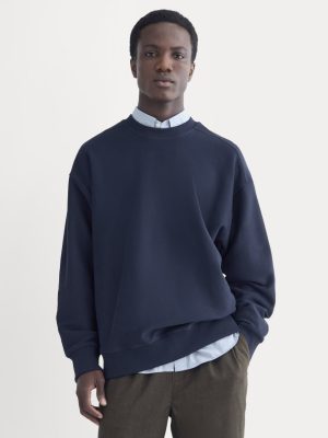 Twill Terry Jacquard Crew Sweatshirt | Navy
