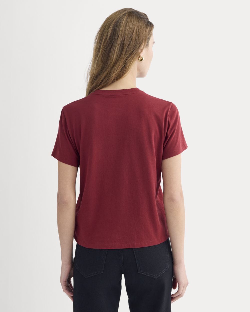 The Box-Cut Tee in Essential Cotton | Merlot | Pocket - Image 4