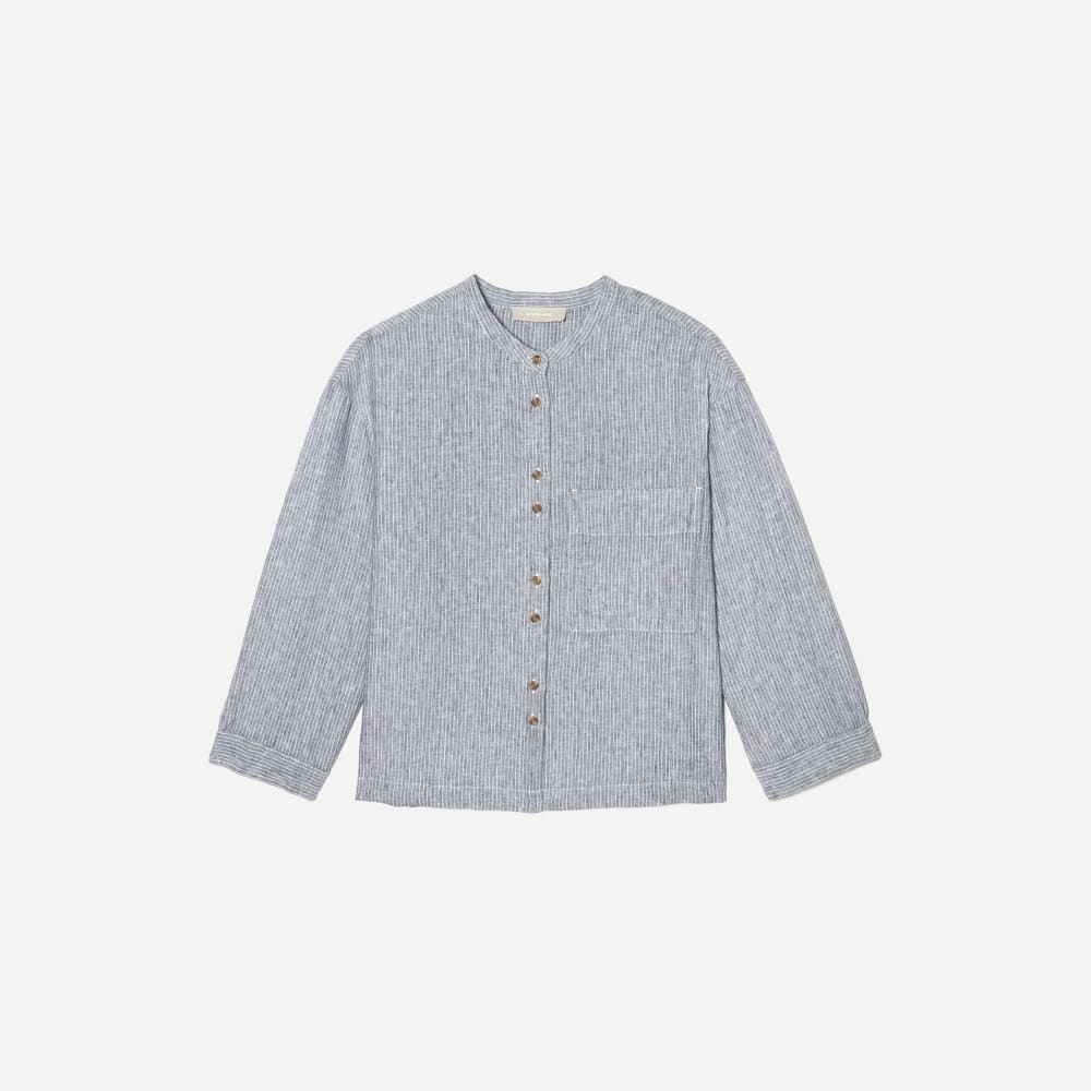 The Linen Billow Blouse | Blue Pinstripe