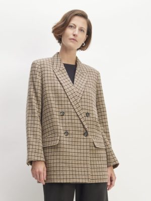 The ReWool? Double-Breasted Blazer | Beige Houndstooth