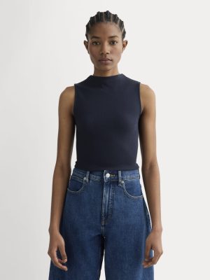 The Luxe Rib Funnel-Neck Tank | Navy