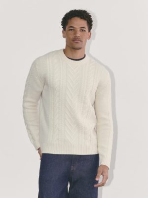 The Felted Merino Cable-Knit Crew | Bone
