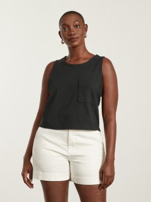 The Premium Weight Cropped Pocket Tank | Black