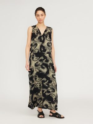 The Satin V-Neck Maxi Dress | Pale Yellow / Black