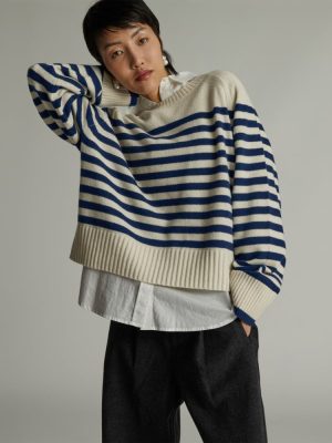 The Cashmere Boxy Crew | Bright Navy / Bone