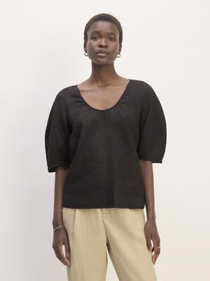 The Scoop Top in Linen | Black