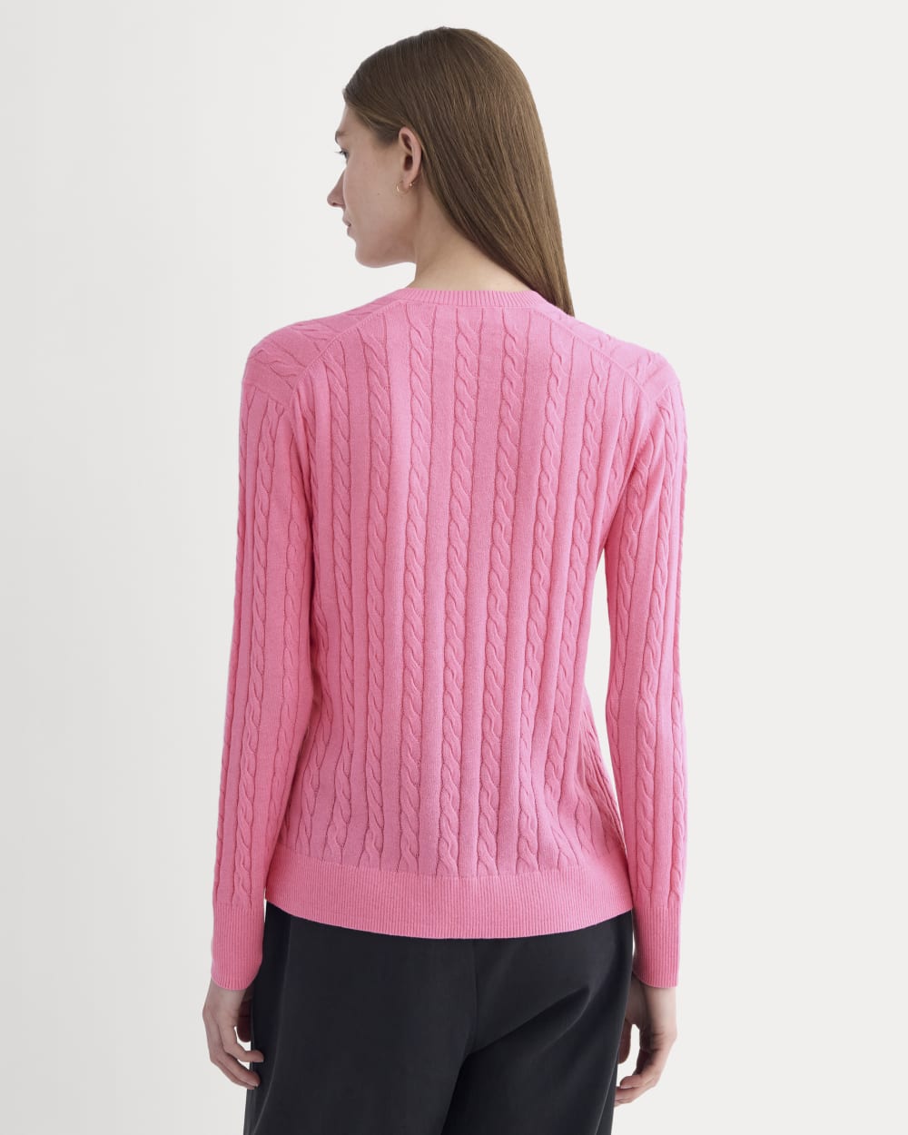 The Cable V-Neck in Cotton Cashmere | Deep Pink - Image 5