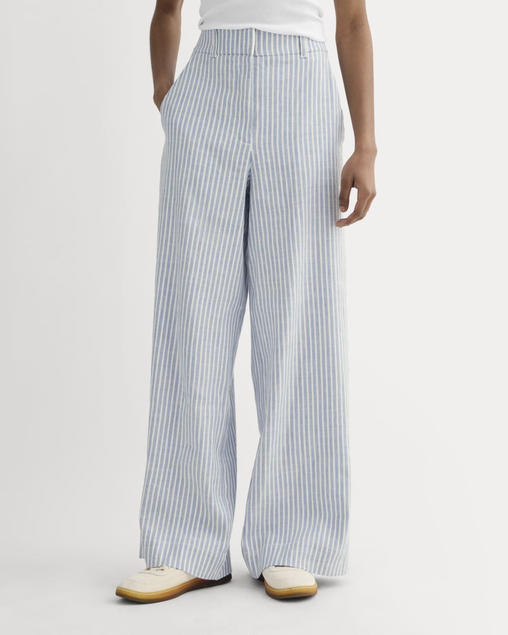The Wide-Leg Pant in Stretch Linen | Bluebell / Bone - Image 3