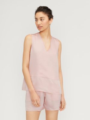 The Satin V-Neck Top | Petal Pink