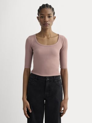 The Luxe Rib Scoop-Neck Tee | Rose Dusk