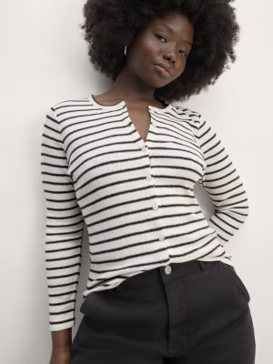 The Vintage Rib Cardigan | Bone / Black