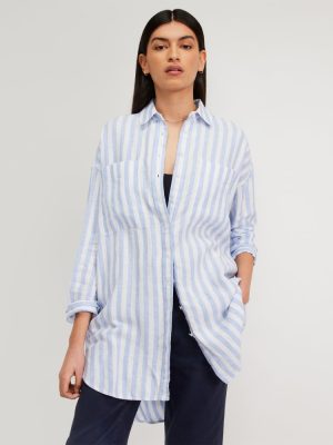The Way-Long Linen Shirt | Blue / White