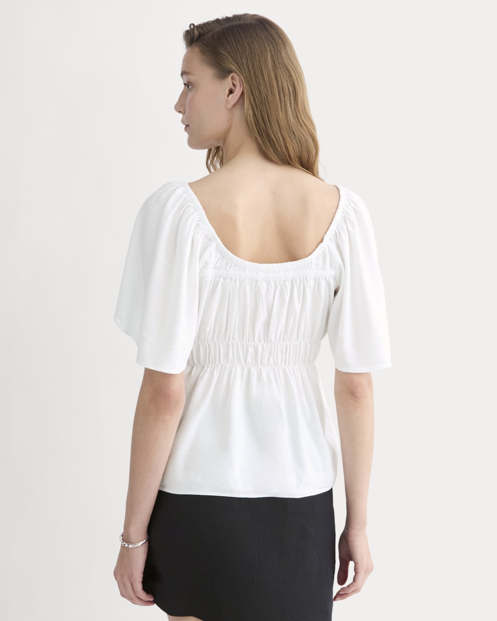 The Flutter-Sleeve Top in Stretch Linen | White - Image 5
