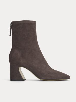 Leather Curved-Heel Boot | Dark Chocolate