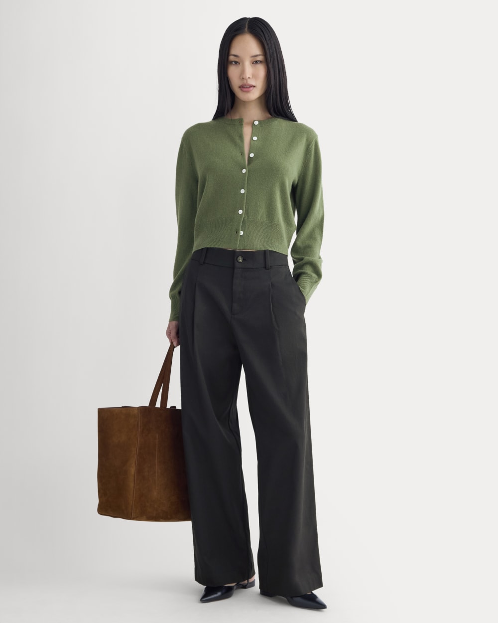 Cashmere Cropped Cardigan | Forest Green - Image 3
