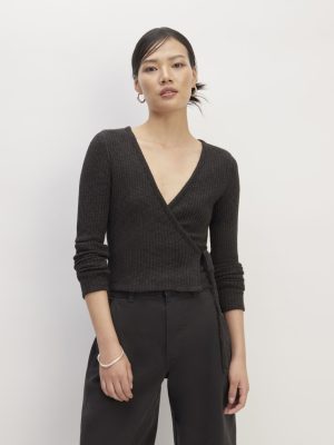 The Cozy Rib Wrap Top | Black