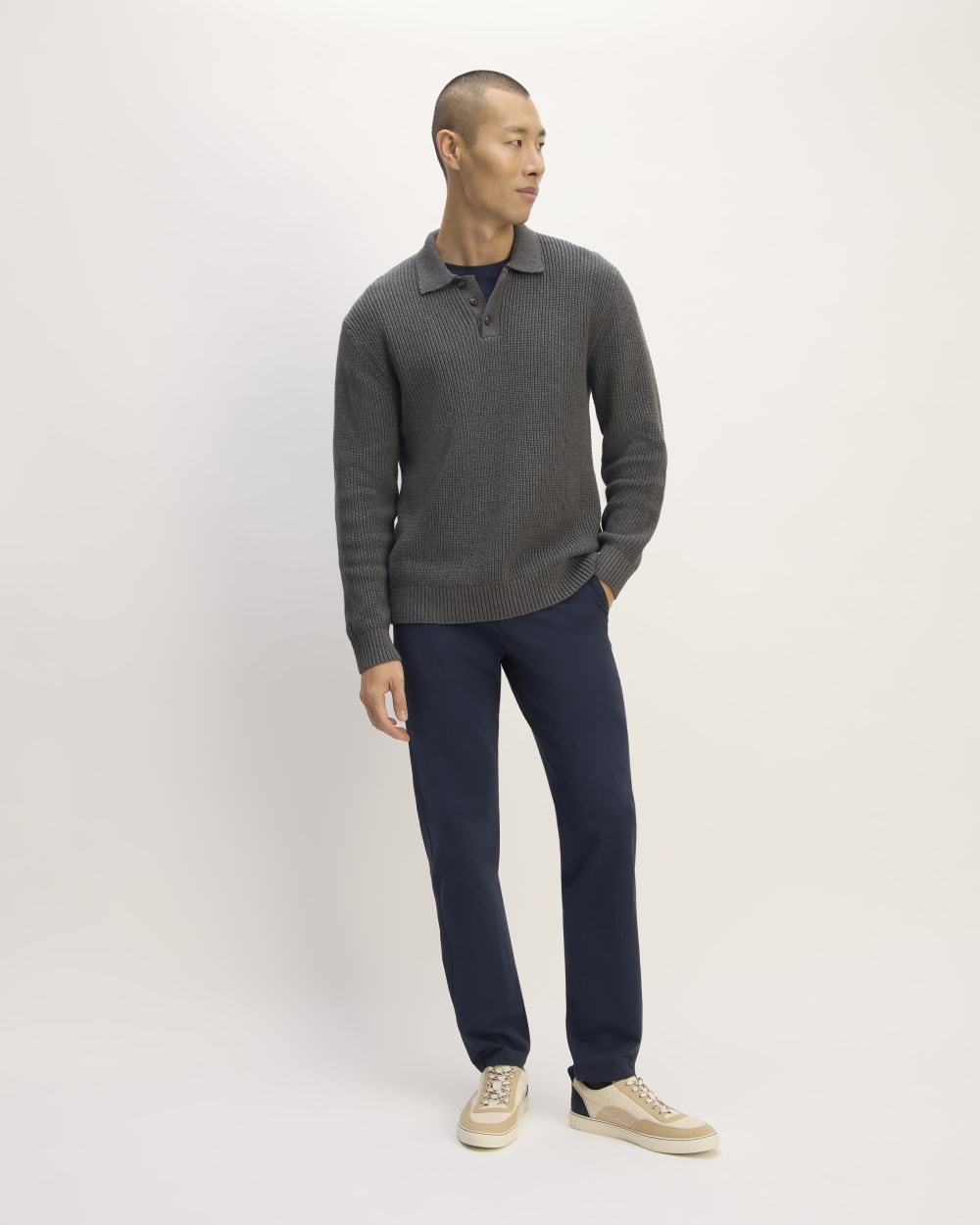 The Cotton Chunky Rib Polo | Heathered Charcoal - Image 3