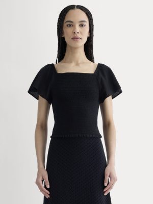 The Gauze Smocked Top | Black