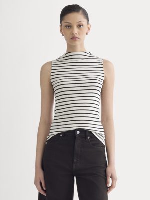 The Luxe Rib Funnel-Neck Tank | Bone / Black