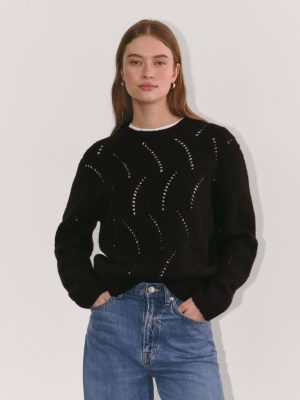 The Pointelle Sweater in Cloud | Black