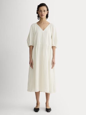 The Linen Oversized Puff-Sleeve Dress | Bone