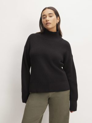 The Organic Cotton Ribbed Turtleneck | Black