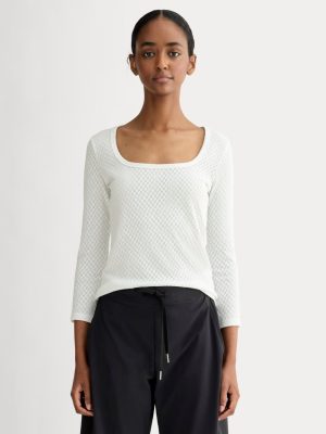 The Pointelle Scoop-Neck Top | White
