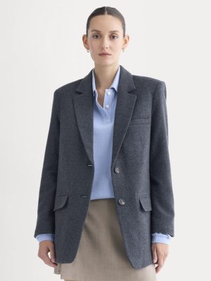 The Oversized Blazer in Wool | Navy Herringbone