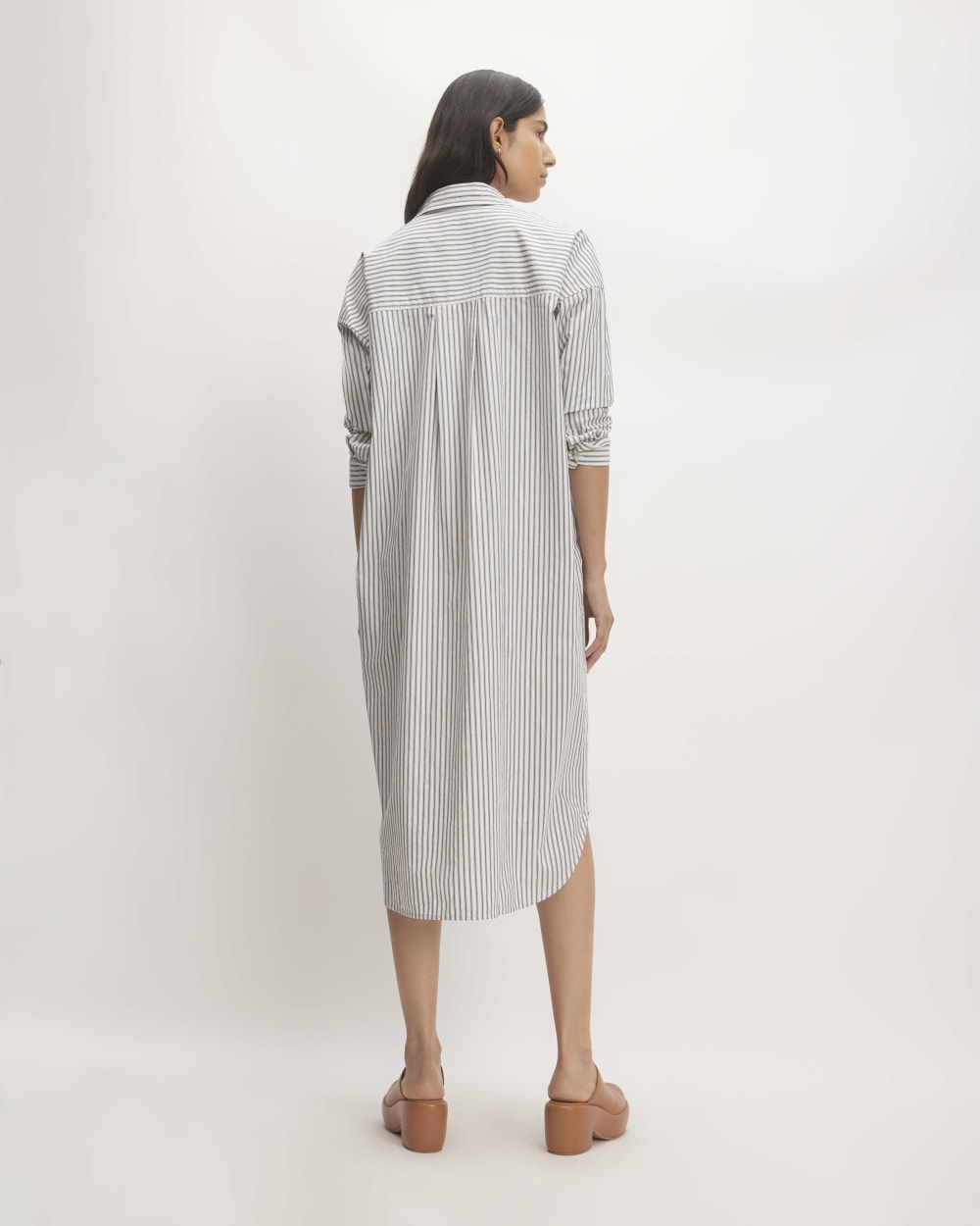 The Midi Cotton Shirt Dress | Bone / Navy - Image 6