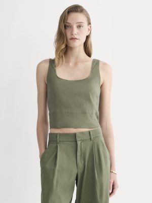 The Square Tank in Stretch Linen | Lichen Green