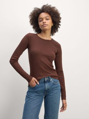 The Luxe Rib Long-Sleeve Crew | Dark Mahogany