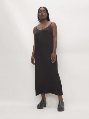 The Hammered Satin Slip Dress | Black