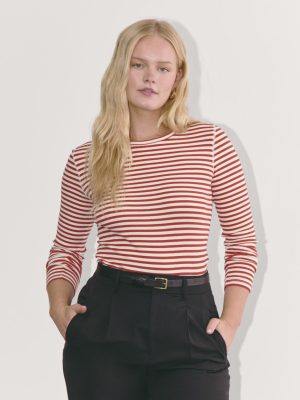 The Luxe Rib Long-Sleeve Crew | Bone / Berry Red