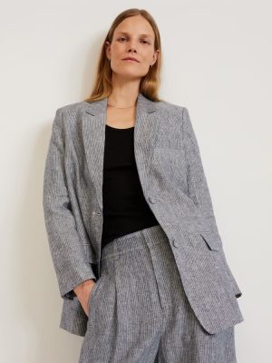 The Oversized Blazer in Linen | Canvas Tan / Navy